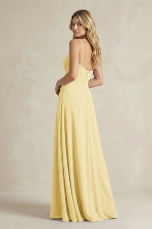 Sheath Cami Strap Ruched Chiffon Bridesmaid Dress in Pastel Yellow - SHE IS ME Bridesmaid Dresses