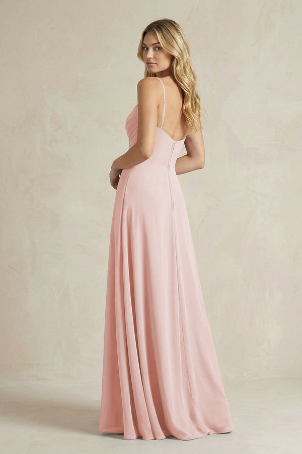Sheath Cami Strap Ruched Chiffon Bridesmaid Dress in Rose Petal (2) | KISSBRIDAL