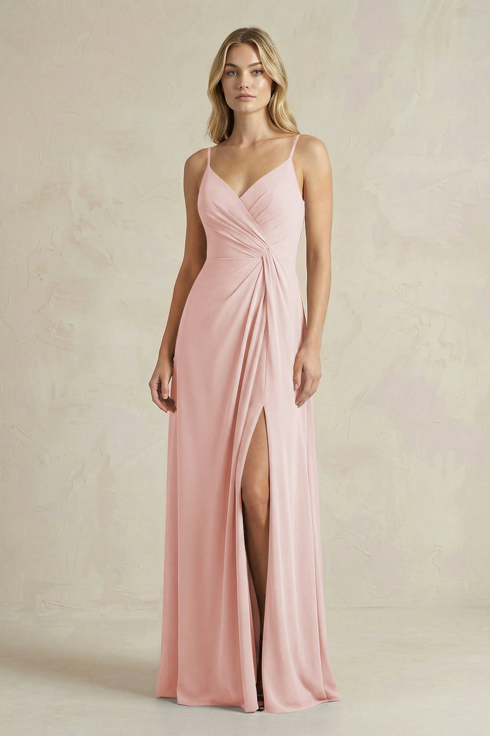 Sheath Cami Strap Ruched Chiffon Bridesmaid Dress in Rose Petal