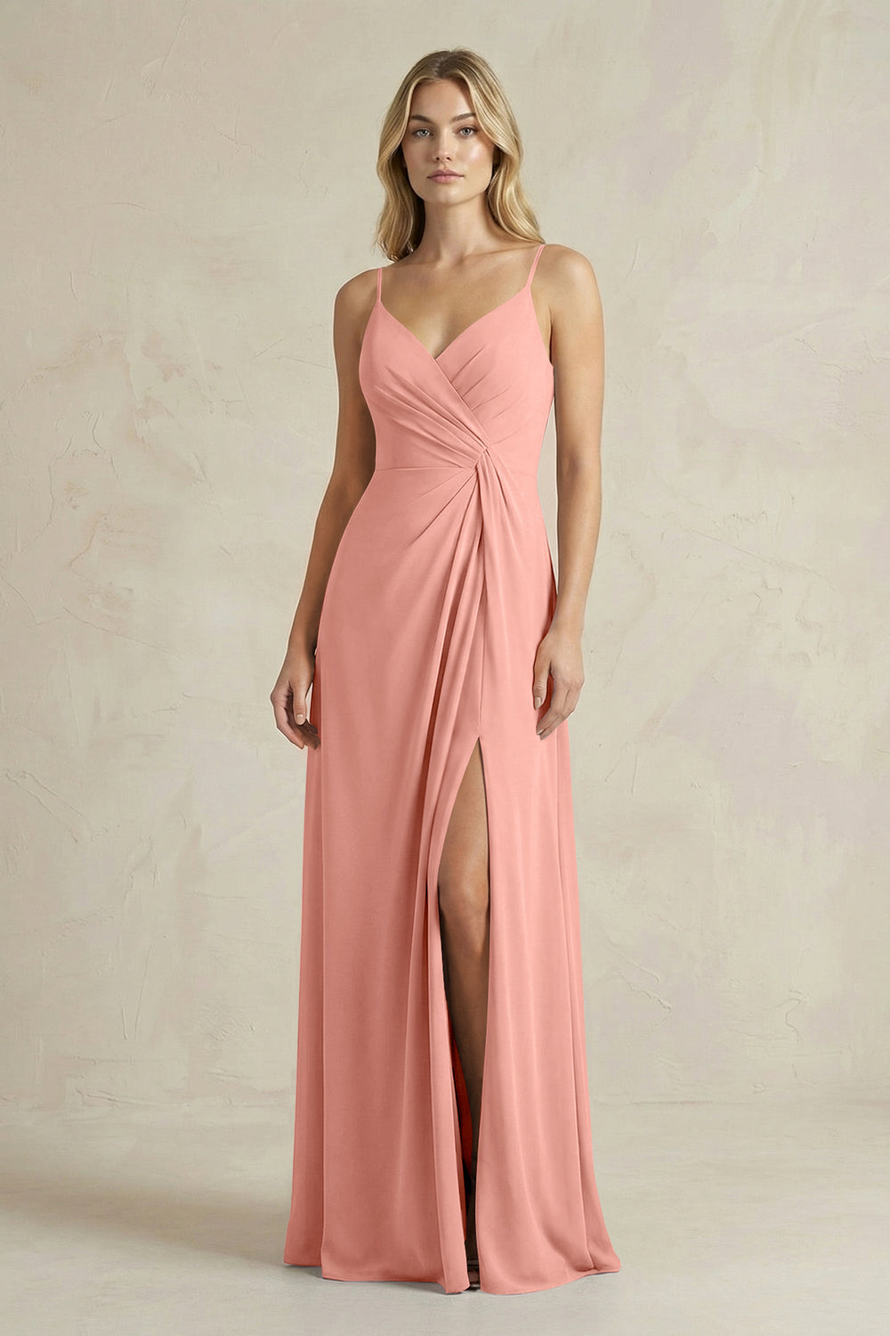 Sheath Cami Strap Ruched Chiffon Bridesmaid Dress in Rosette