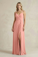 Sheath Cami Strap Ruched Chiffon Bridesmaid Dress in Rosette | KISSBRIDAL