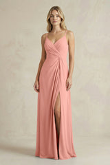 Sheath Cami Strap Ruched Chiffon Bridesmaid Dress in Rosette | KISSBRIDAL