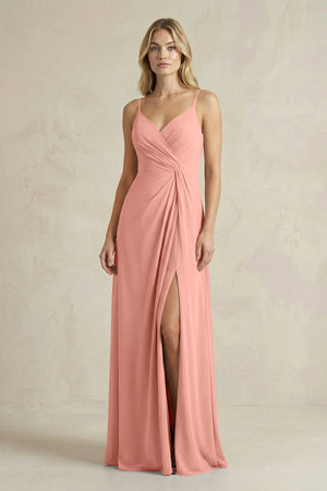 Sheath Cami Strap Ruched Chiffon Bridesmaid Dress in Rosette | KISSBRIDAL