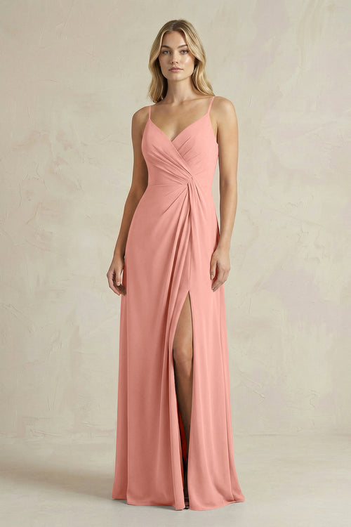 Sheath Cami Strap Ruched Chiffon Bridesmaid Dress in Rosette | KISSBRIDAL