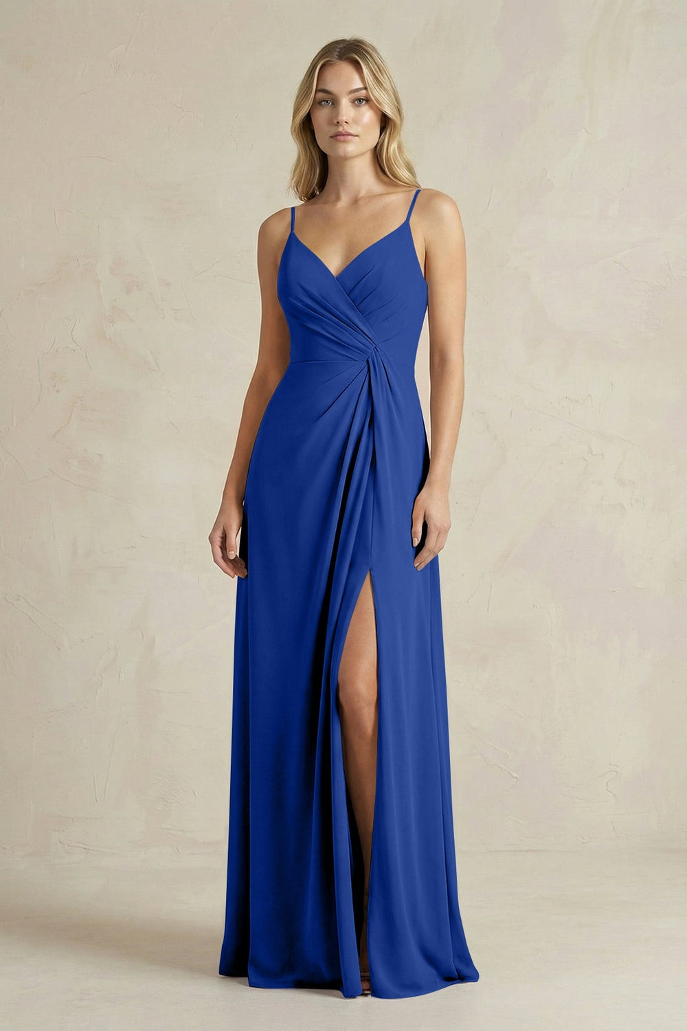 Sheath Cami Strap Ruched Chiffon Bridesmaid Dress in Royal Blue - KISS BRIDAL Bridesmaid Dresses