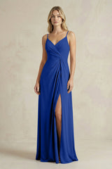 Sheath Cami Strap Ruched Chiffon Bridesmaid Dress in Royal Blue - KISS BRIDAL Bridesmaid Dresses