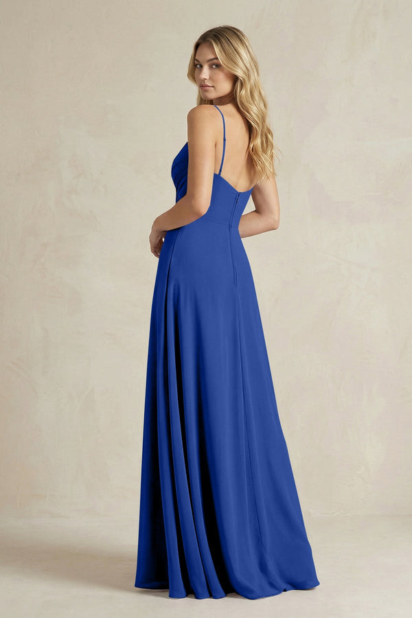 Sheath Cami Strap Ruched Chiffon Bridesmaid Dress in Royal Blue - SHE IS ME Bridesmaid Dresses