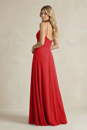 Sheath Cami Strap Ruched Chiffon Bridesmaid Dress in Ruby Red - SHE IS ME Bridesmaid Dresses