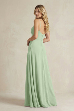 Sheath Cami Strap Ruched Chiffon Bridesmaid Dress in Sage - SHE IS ME Bridesmaid Dresses