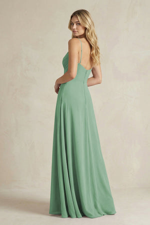 Sheath Cami Strap Ruched Chiffon Bridesmaid Dress in Sea Glass - SHE IS ME Bridesmaid Dresses