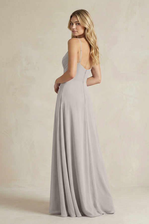 Sheath Cami Strap Ruched Chiffon Bridesmaid Dress in Silver - SHE IS ME Bridesmaid Dresses