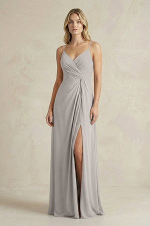 Sheath Cami Strap Ruched Chiffon Bridesmaid Dress in Silver - SHE IS ME Bridesmaid Dresses
