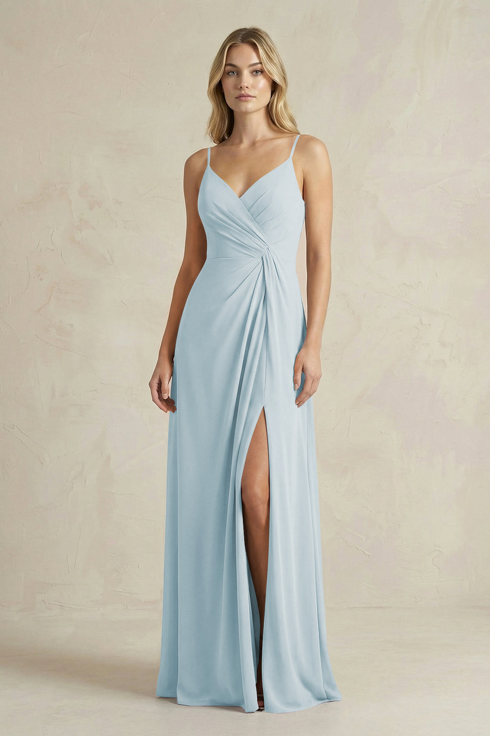 Sheath Cami Strap Ruched Chiffon Bridesmaid Dress in Sky Blue