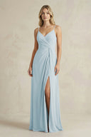 Sheath Cami Strap Ruched Chiffon Bridesmaid Dress in Sky Blue | KISSBRIDAL