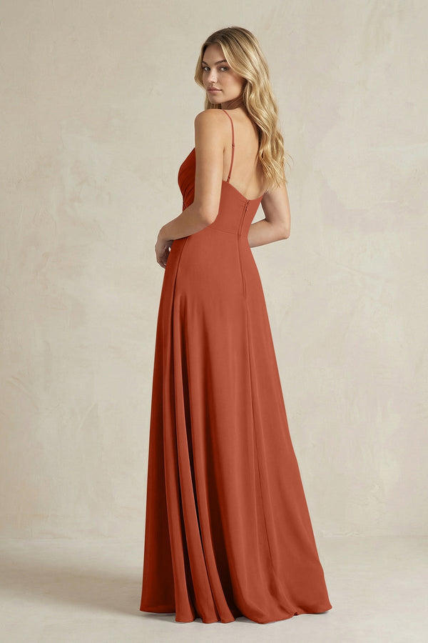 Sheath Cami Strap Ruched Chiffon Bridesmaid Dress in Spice - SHE IS ME Bridesmaid Dresses