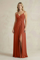 Sheath Cami Strap Ruched Chiffon Bridesmaid Dress in Spice - SHE IS ME Bridesmaid Dresses