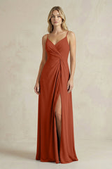 Sheath Cami Strap Ruched Chiffon Bridesmaid Dress in Spice - KISS BRIDAL Bridesmaid Dresses