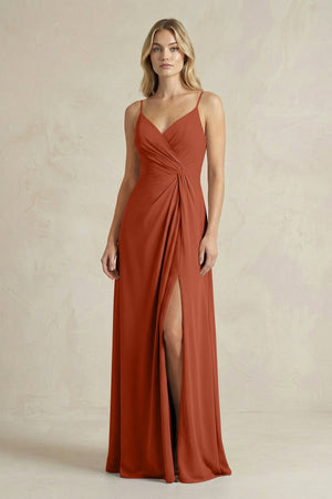 Sheath Cami Strap Ruched Chiffon Bridesmaid Dress in Spice - SHE IS ME Bridesmaid Dresses