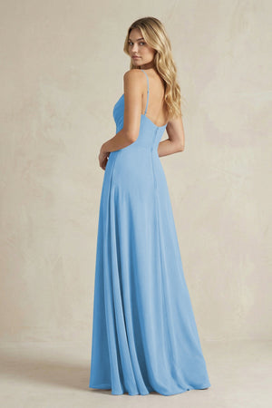 Sheath Cami Strap Ruched Chiffon Bridesmaid Dress in Steel Blue - SHE IS ME Bridesmaid Dresses