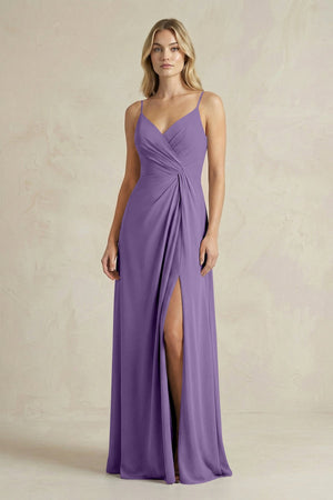 Sheath Cami Strap Ruched Chiffon Bridesmaid Dress in Tahiti - SHE IS ME Bridesmaid Dresses