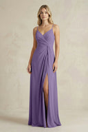 Sheath Cami Strap Ruched Chiffon Bridesmaid Dress in Tahiti | KISSBRIDAL