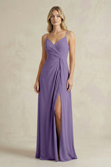 Sheath Cami Strap Ruched Chiffon Bridesmaid Dress in Tahiti | KISSBRIDAL