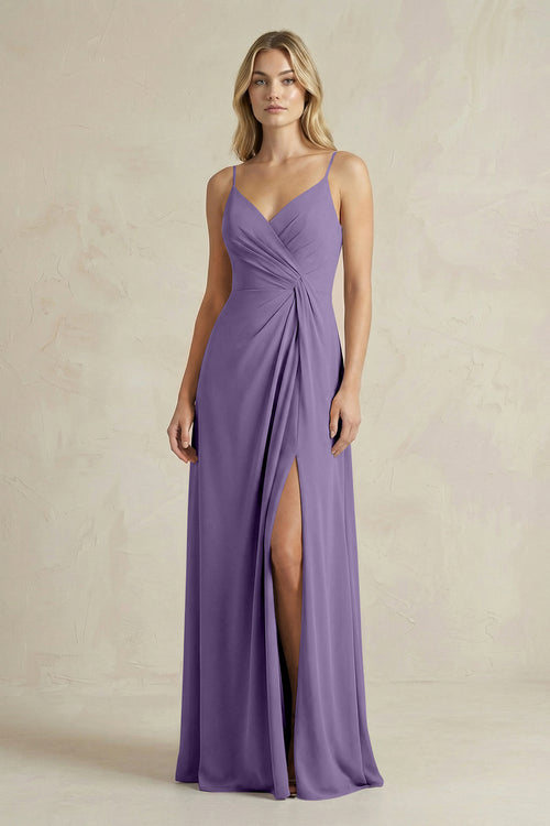 Sheath Cami Strap Ruched Chiffon Bridesmaid Dress in Tahiti | KISSBRIDAL
