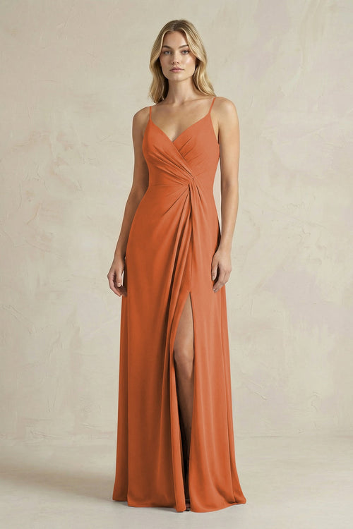 Sheath Cami Strap Ruched Chiffon Bridesmaid Dress in Terracotta - SHE IS ME Bridesmaid Dresses