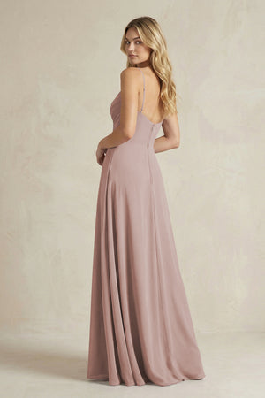 Sheath Cami Strap Ruched Chiffon Bridesmaid Dress in Toffee (2) | KISSBRIDAL