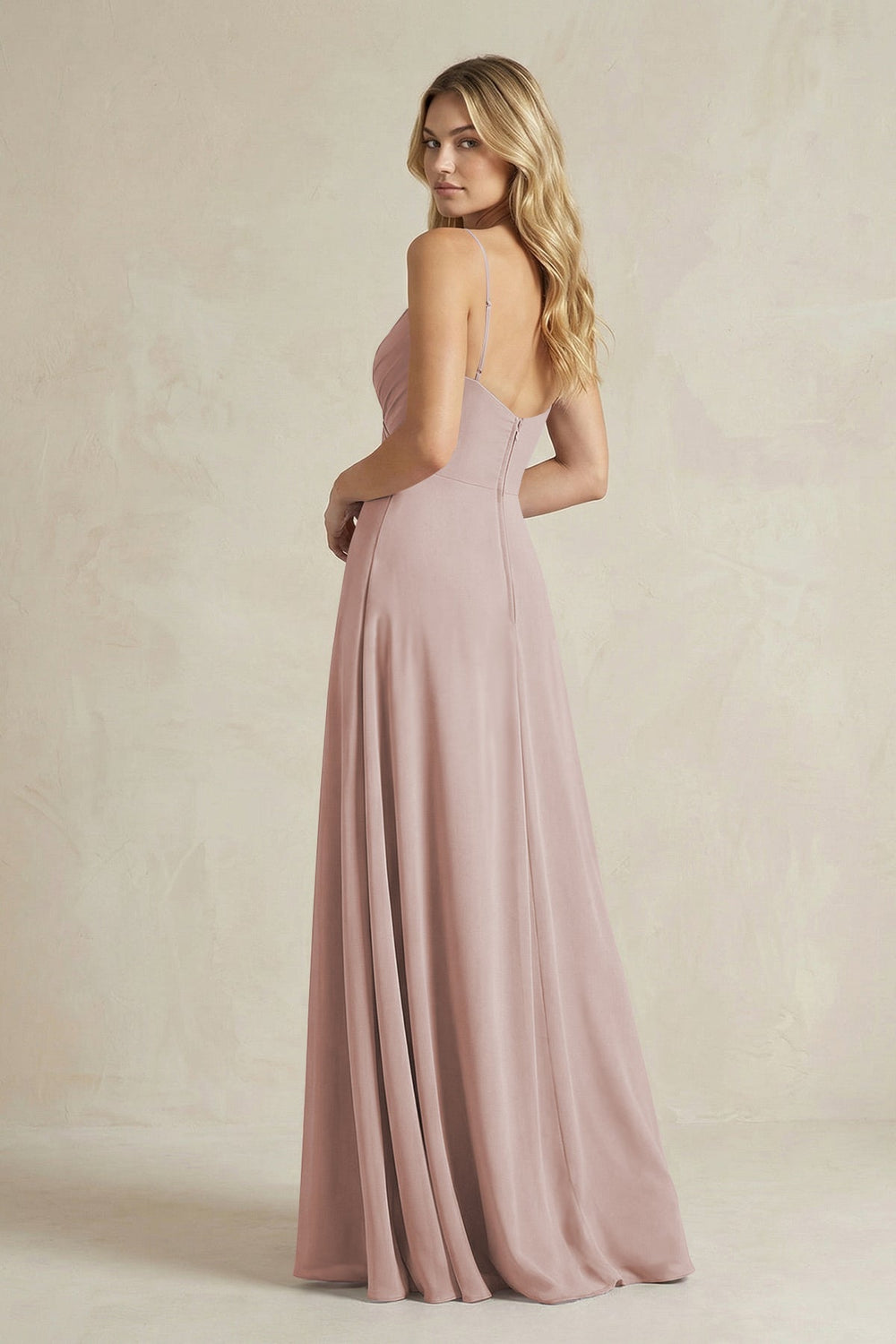 Sheath Cami Strap Ruched Chiffon Bridesmaid Dress in Toffee - KISS BRIDAL Bridesmaid Dresses