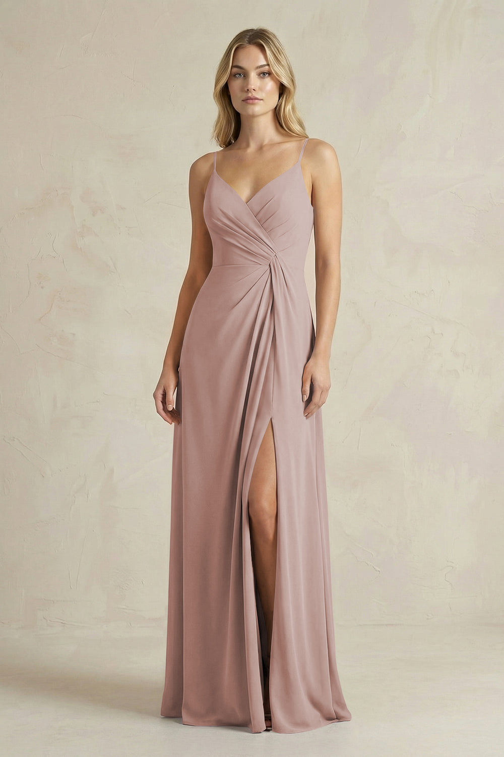 Sheath Cami Strap Ruched Chiffon Bridesmaid Dress in Toffee