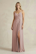 Sheath Cami Strap Ruched Chiffon Bridesmaid Dress in Toffee | KISSBRIDAL