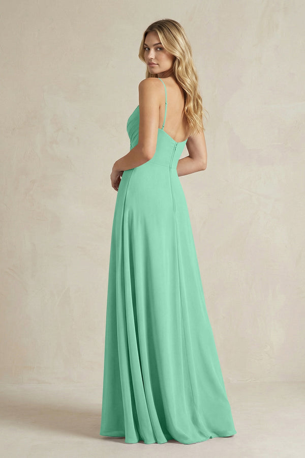 Sheath Cami Strap Ruched Chiffon Bridesmaid Dress in Turquoise - SHE IS ME Bridesmaid Dresses
