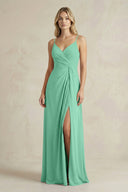 Sheath Cami Strap Ruched Chiffon Bridesmaid Dress in Turquoise - SHE IS ME Bridesmaid Dresses