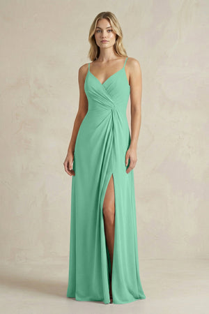 Sheath Cami Strap Ruched Chiffon Bridesmaid Dress in Turquoise - SHE IS ME Bridesmaid Dresses