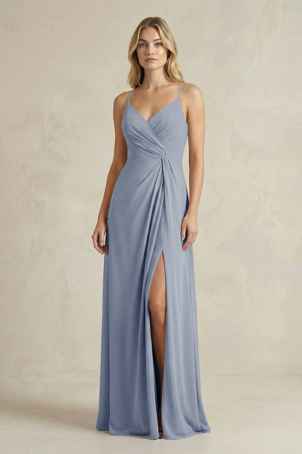 Sheath Cami Strap Ruched Chiffon Bridesmaid Dress in Twilight - KISS BRIDAL Bridesmaid Dresses