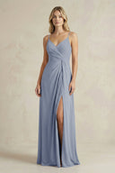 Sheath Cami Strap Ruched Chiffon Bridesmaid Dress in Twilight - SHE IS ME Bridesmaid Dresses