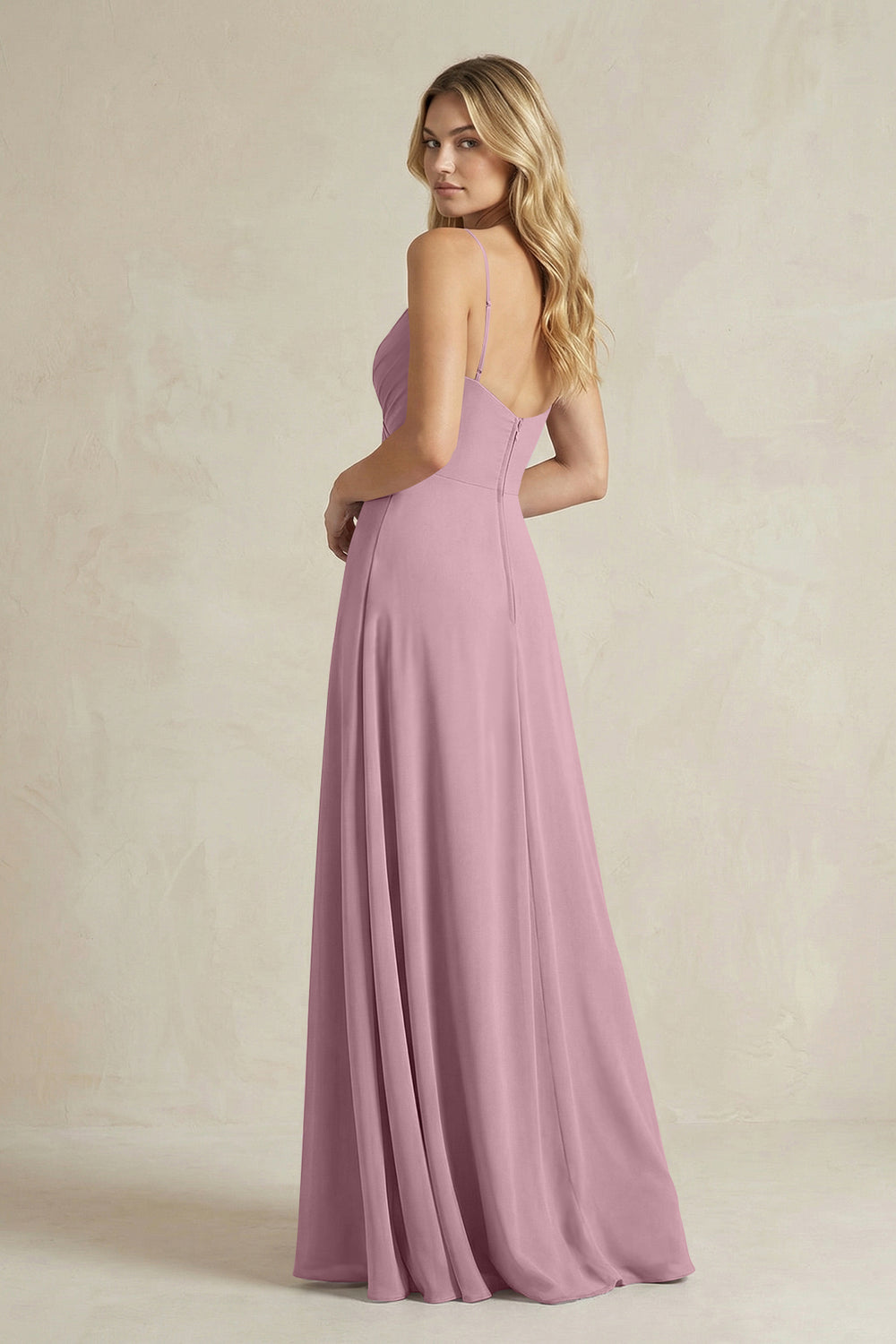 Sheath Cami Strap Ruched Chiffon Bridesmaid Dress in Vintage Mauve