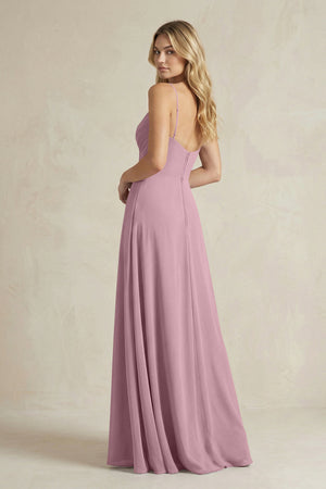 Sheath Cami Strap Ruched Chiffon Bridesmaid Dress in Vintage Mauve (2) | KISSBRIDAL