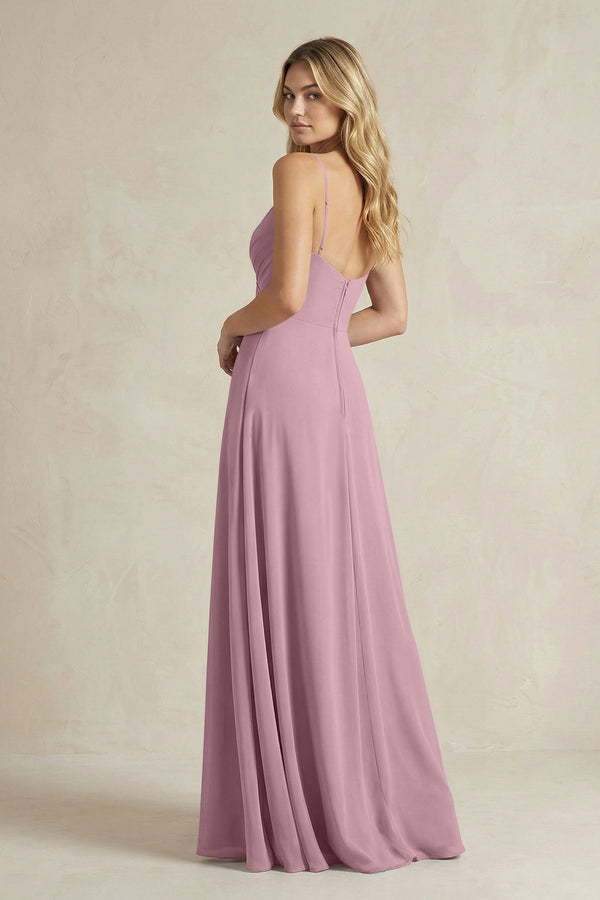 Sheath Cami Strap Ruched Chiffon Bridesmaid Dress in Vintage Mauve (2) | KISSBRIDAL