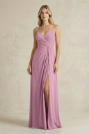 Sheath Cami Strap Ruched Chiffon Bridesmaid Dress in Vintage Mauve - SHE IS ME Bridesmaid Dresses