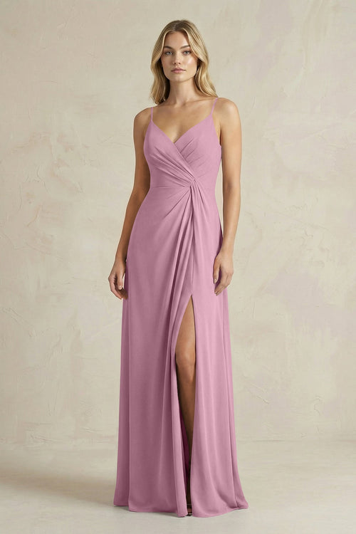 Sheath Cami Strap Ruched Chiffon Bridesmaid Dress in Vintage Mauve - SHE IS ME Bridesmaid Dresses