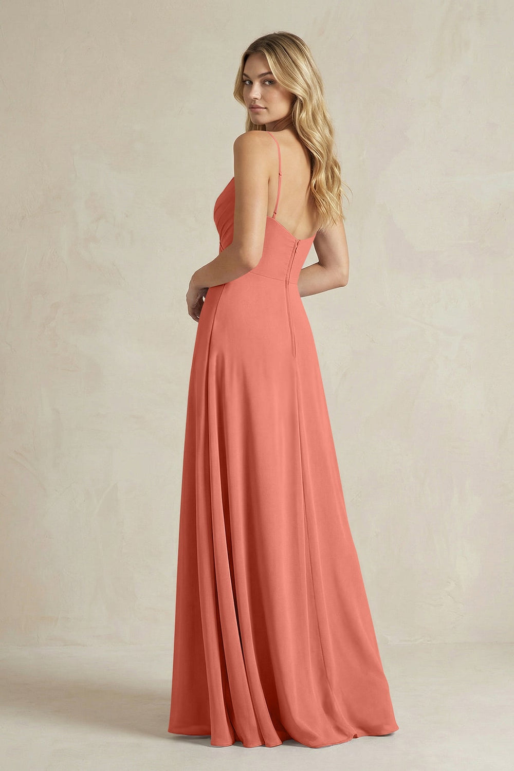 Sheath Cami Strap Ruched Chiffon Bridesmaid Dress in Wild Rose - KISS BRIDAL Bridesmaid Dresses
