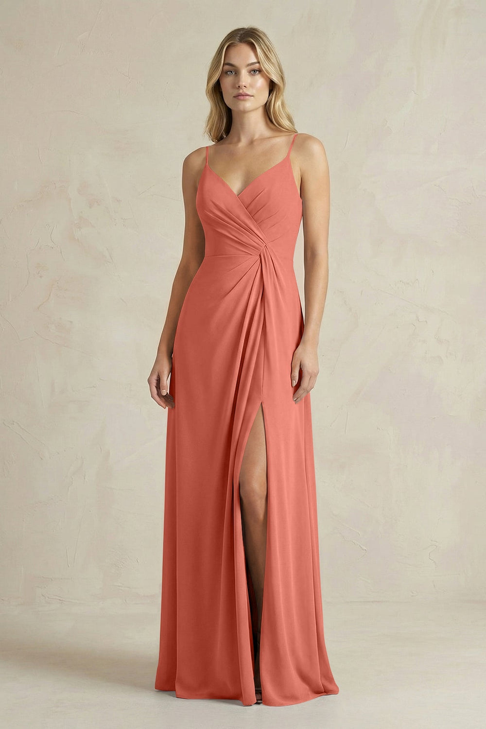 Sheath Cami Strap Ruched Chiffon Bridesmaid Dress in Wild Rose - KISS BRIDAL Bridesmaid Dresses