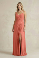 Sheath Cami Strap Ruched Chiffon Bridesmaid Dress in Wild Rose - SHE IS ME Bridesmaid Dresses