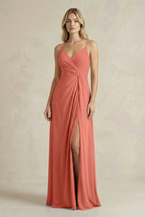 Sheath Cami Strap Ruched Chiffon Bridesmaid Dress in Wild Rose - KISS BRIDAL Bridesmaid Dresses
