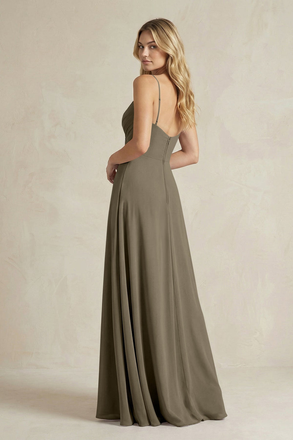 Sheath Cami Strap Ruched Chiffon Bridesmaid Dress in Willow Green - KISS BRIDAL Bridesmaid Dresses
