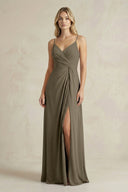 Sheath Cami Strap Ruched Chiffon Bridesmaid Dress in Willow Green - SHE IS ME Bridesmaid Dresses
