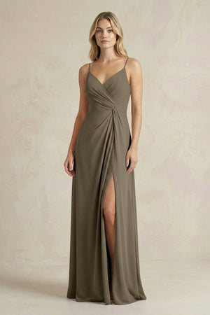 Sheath Cami Strap Ruched Chiffon Bridesmaid Dress in Willow Green - SHE IS ME Bridesmaid Dresses