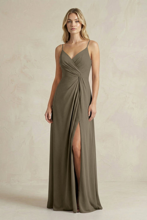 Sheath Cami Strap Ruched Chiffon Bridesmaid Dress in Willow Green - SHE IS ME Bridesmaid Dresses